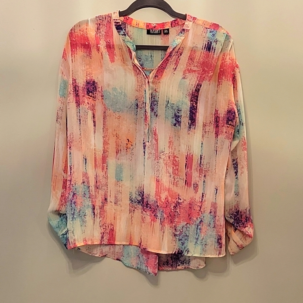 a.n.a. petite XL multicolor sheer blouse
